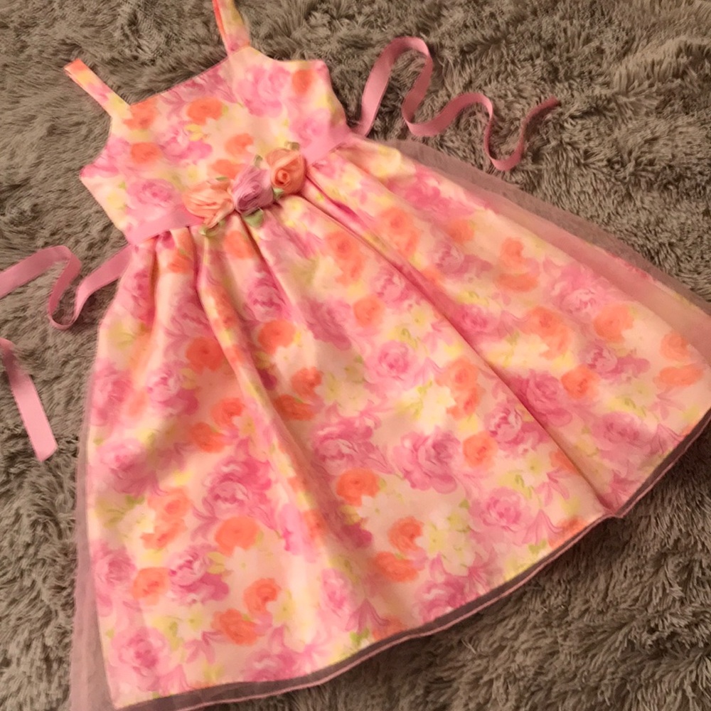 Girls Spring Floral Dress Tulle/Satin Size 6